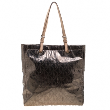 Pre Owned Michael Kors Metallic Mirror PVC and Leather North South Tote