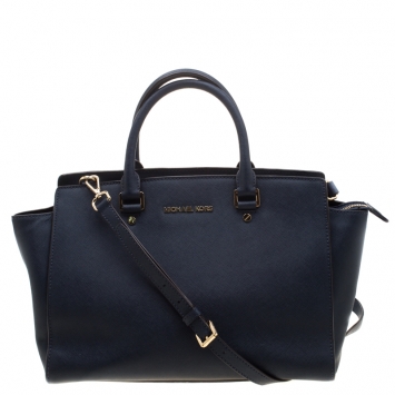 مملوكة مسبقًا MICHAEL Michael Kors Navy Blue Saffiano Leather Large Selma Satchel