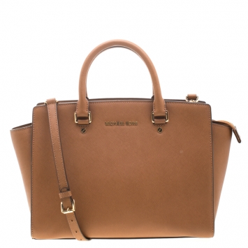 Pre Owned MICHAEL Michael Kors Tan Saffiano Leather Large Selma Satchel