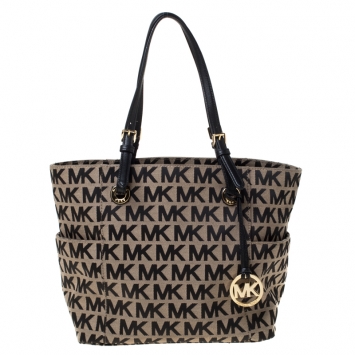 Pre Owned MICHAEL Michael Kors Black/Beige Signature Jacquard Tote 