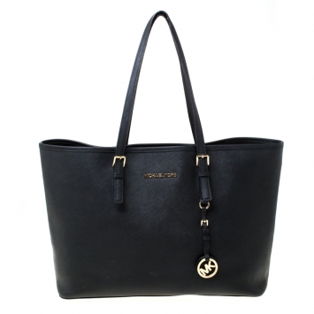 مملوكة مسبقًا Michael Michael Kors Black Saffiano Leather Jet Set Travel Tote