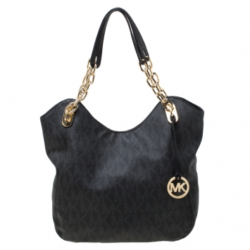 Pre Owned Michael Michael Kors Black Coated Canvas Lilly Chain Tote