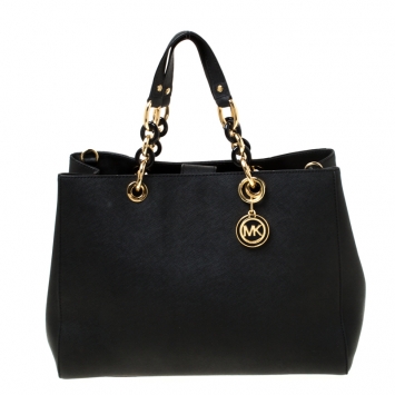 Pre Owned MICHAEL Michael Kors Black Leather Large Cynthia Tote
