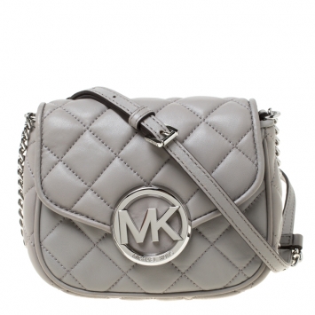 Pre Owned Michael Michael Kors Grey Quilted Leather Small Fulton Crossbody Bag