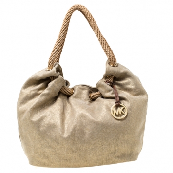 مملوكة مسبقًا MICHAEL Michael Kors Beige Metallic Canvas Ring Tote