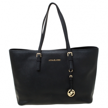 Pre Owned Michael Michael Kors Black Saffiano Leather Jet Set Travel Tote