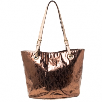 Pre Owned Michael Michael Kors Bronze Patent Leather Tote