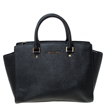 Pre Owned Michael Michael Kors Black Saffiano Leather Medium Selma Tote