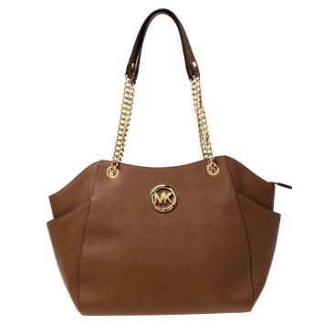 Pre Owned MICHAEL Michael Kors Tan Leather Jet Set Chain Shoulder Bag
