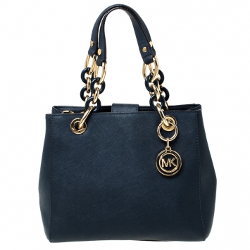 مملوكة مسبقًا MICHAEL Michael Kors Dark Blue Leather Cynthia Satchel