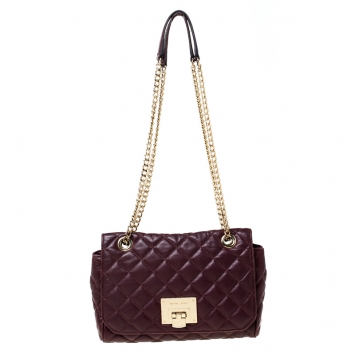 Pre Owned MICHAEL Michael Kors Burgundy Quilted Leather Shoulder Bag