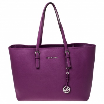 Pre Owned Michael Michael Kors Purple Saffiano Leather Jet Set Travel Tote