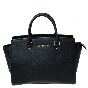 Pre Owned Michael Michael Kors Black Saffiano Leather Medium Selma Tote