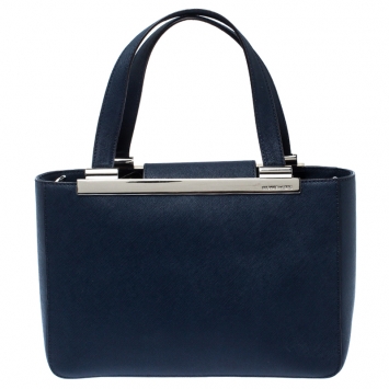 Pre Owned MICHAEL Michael Kors Navy Blue Leather Lana Tote