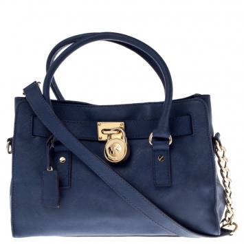 Pre Owned MICHAEL Michael Kors Navy Blue Leather Hamilton Tote