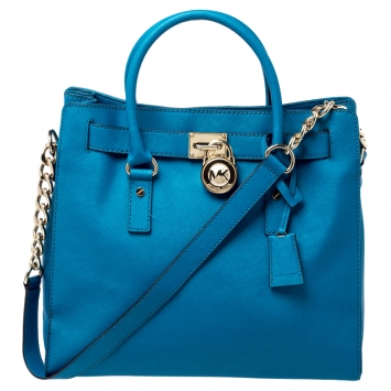 Pre Owned MICHAEL Michael Kors Blue Saffiano Leather Large Hamilton North South Tote