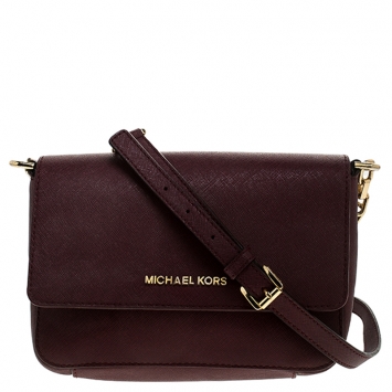 Pre Owned MICHAEL Michael Kors Maroon Saffiano Leather Flap Crossbody Bag