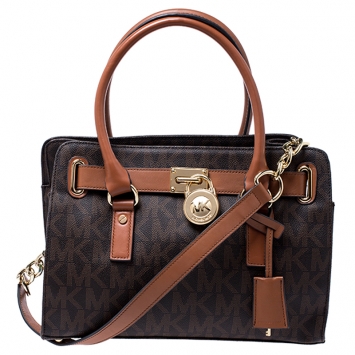 Pre Owned MICHAEL Michael Kors Brown Signature Coated Canvas Hamilton Tote