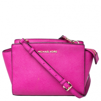 Pre Owned MICHAEL Michael Kors Hot Pink Saffiano Leather Selma Crossbody Bag