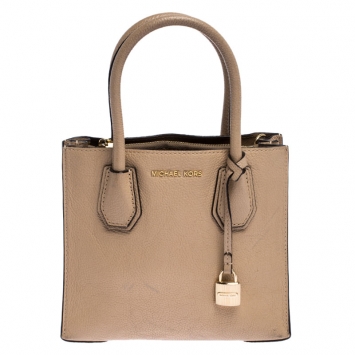 Pre Owned Michael Michael Kors Beige Leather Mini Mercer Tote