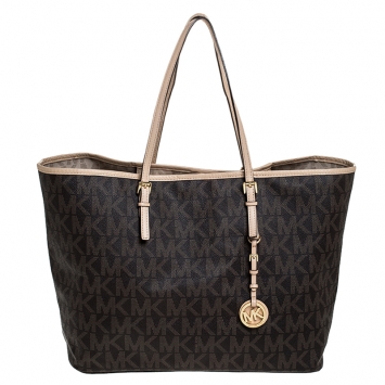 Pre Owned Michael Kors Brown Signature Coated Canvas Jet Set Tote