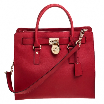 Pre Owned MICHAEL Michael Kors Red Saffiano Leather Large Hamilton North South Tote