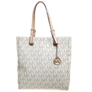 Pre Owned MICHAEL Michael Kors Beige Signature Coated Canvas Large Jet Set Tote