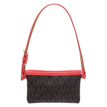 Pre Owned MICHAEL Michael Kors Brown/Red Signature Coated Canvas and Leather Belt Bag