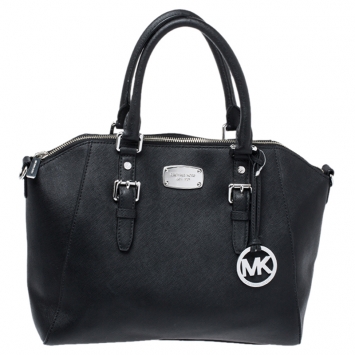 Pre Owned Michael Michael Kors Black Leather Large Ciara Zip Tote 