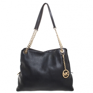 Pre Owned MICHAEL Michael Kors Black Leather Jet Set Chain Tote