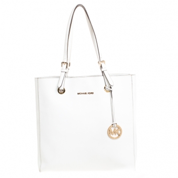 مملوكة مسبقًا MICHAEL Michael Kors White Leather Jet Set Vertical Tote