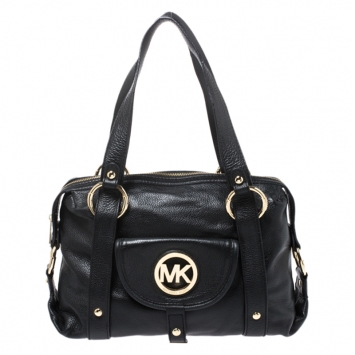 Pre Owned MICHAEL Michael Kors Black Leather Front Pocket Satchel