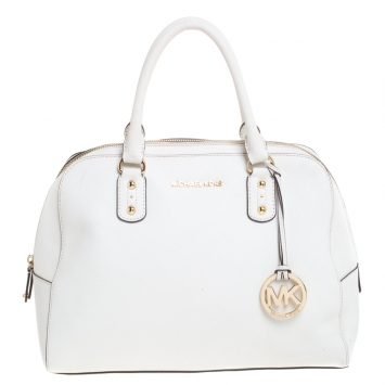 Pre Owned MICHAEL Michael Kors White Leather Cindy Dome Satchel