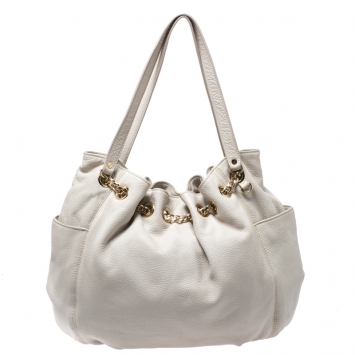 Pre Owned MICHAEL Michael Kors White Leather Drawstring Shoulder Bag