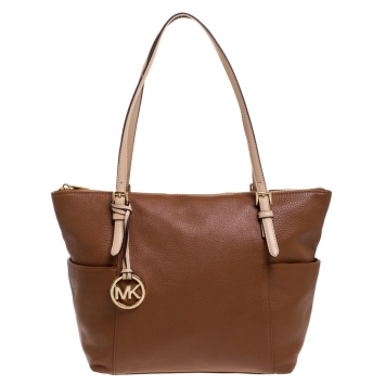 Pre Owned Michael Michael Kors Brown Saffiano Leather Top Zip Jet Set Tote
