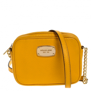 Pre Owned Michael Michael Kors Yellow Leather Ginny Camera Crossbody Bag