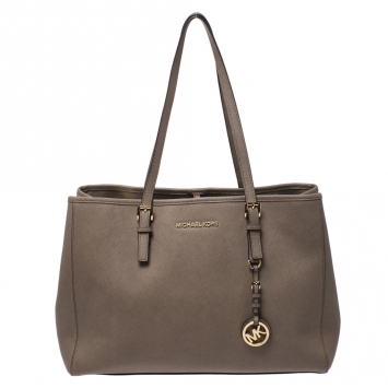 Pre Owned MICHAEL Michael Kors Beige Leather Medium Jet Set Travel Tote