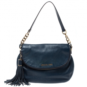 Pre Owned MICHAEL Michael Kors Blue Leather Bedford Tassel Shoulder Bag