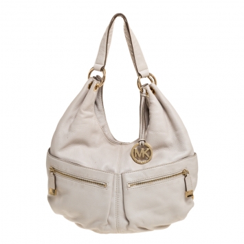 Pre Owned MICHAEL Michael Kors Ivory Leather Double Pocket Zip Hobo