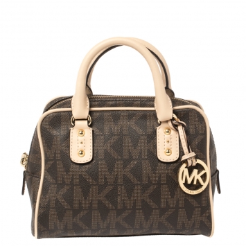 مملوكة مسبقًا MICHAEL Michael Kors Brown Signature Coated Canvas and Leather Mini Satchel