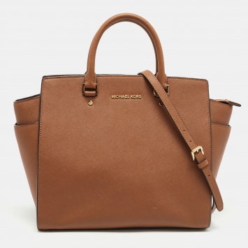 Pre Owned MICHAEL Michael Kors Brown Saffiano Leather Large Selma Tote