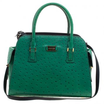 Pre Owned Michael Michael Kors Green Ostrich Embossed Leather Gia Satchel