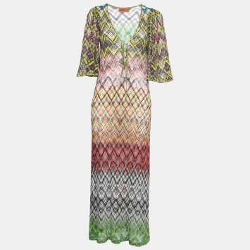 Pre Owned Missoni Mare Multicolor Crochet Lurex Knit Cover Up Maxi Dress S