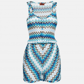 Pre Owned Missoni Mare Blue Chevron Knit Sleeveless Sheer Playsuit S