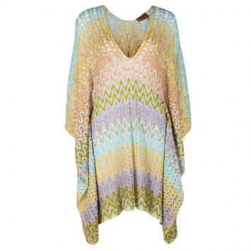Pre Owned Missoni Mare Multicolor Chevron Pattern Perforated Lurex Knit Kaftan Tunic L