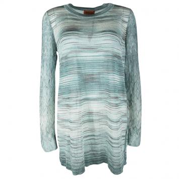 Pre Owned Missoni Blue Stiped Lurex Knit Perforated Long Sleeve Top L