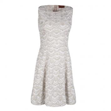 Pre Owned Missoni Beige and White Textured Lurex Knit Detail Sleeveless Dress S