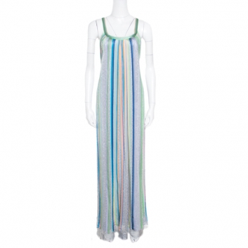 Pre Owned Missoni Multicolor Lurex Knit Perforated Silk Lined Sleeveless Dress L