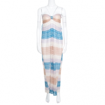 Pre Owned Missoni Mare Multicolor Perforated Knit Strapless Bandeau Dress L
