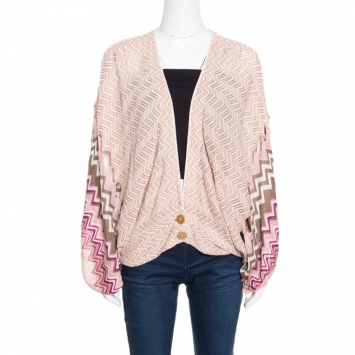 Pre Owned  Missoni Multicolor Chevron Knit Raglan Sleeve Button Front Cardigan L